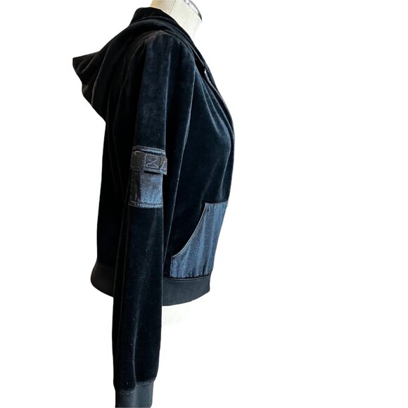 BCBG MAXAZRIA Hoodie M Womens‎ Black Colorblock Velvet Full Zip Jacket Medium - Picture 2 of 10